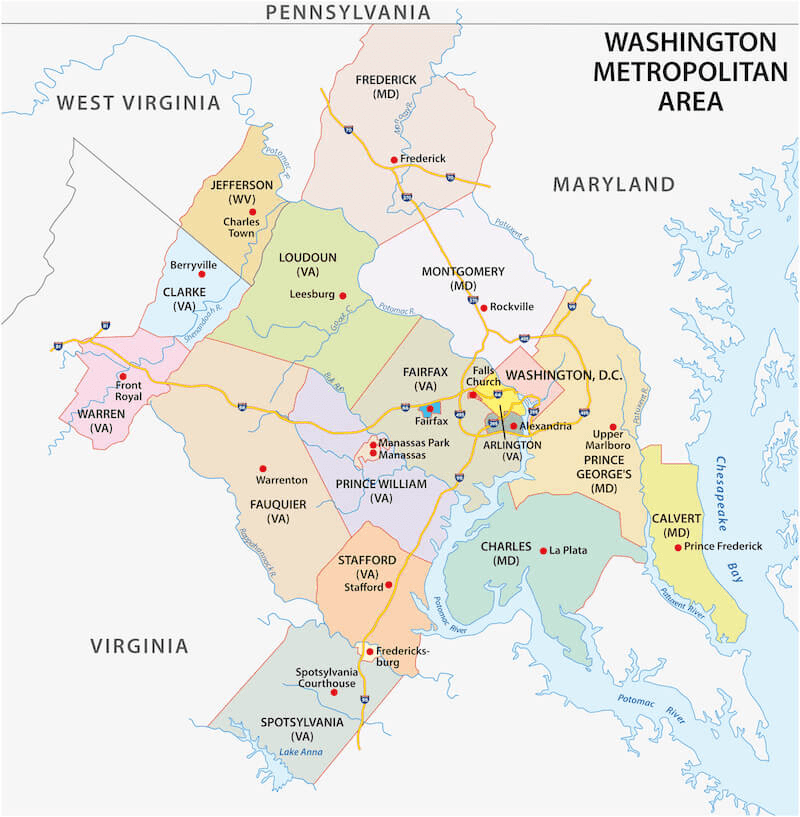 Map of DC Metro and Mid-Atlantic service area